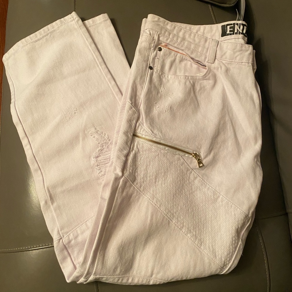 White Distressed Encrypted Jeans 42/33